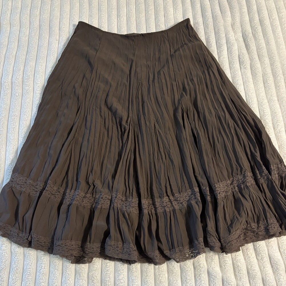 Elementz maxi Skirt Womens Large Chocolate Brown Lace Trim Goblincore Woodland